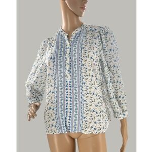 Lucky Brand Floral Print‎ Blouse Mandarin Collar Peasant Top Size S Romantic